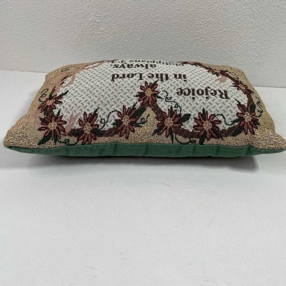 Vintage Tapestry Throw Pillow Bible Verse Rejoice in The Lord Phillipians 4:4